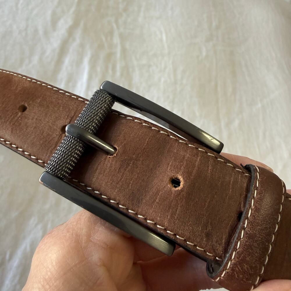Robert Graham | Men’s 38 | Brown Leather Ripaso Belt | Distressed Contemporary - Picture 2 of 11